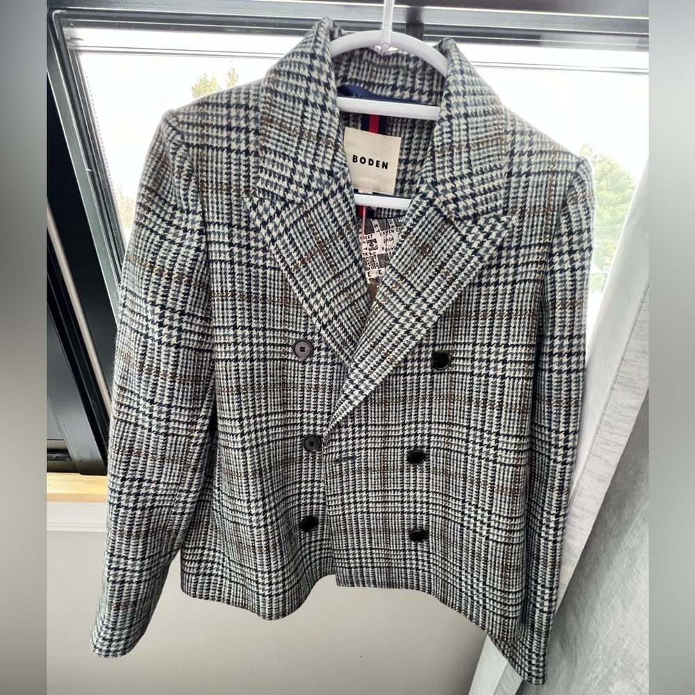 Boden Houndstooth Double-Breasted Blazer